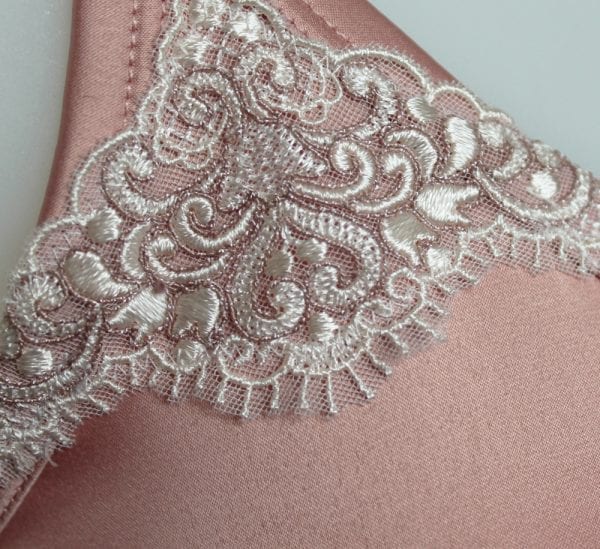 Shell pink satin with white lace