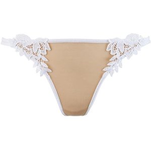 Embroidered White Thong